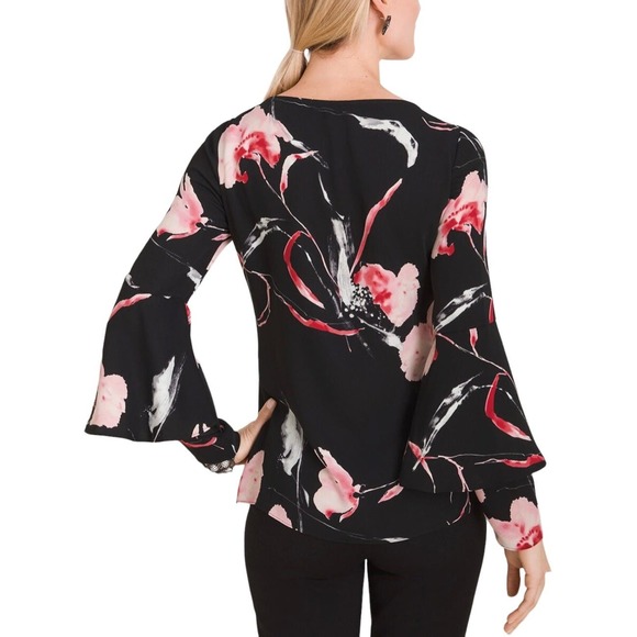 Chicos Women’s Size Small Orchid Floral Tiered Sleeve Blouse Top - Picture 4 of 8